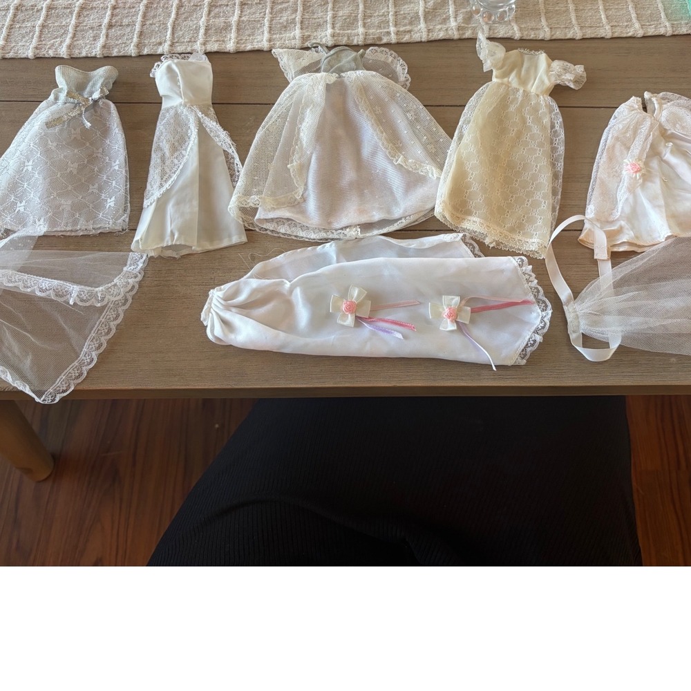 Mixed lot vintage Barbie bride dresses veil train unmarked 8 pieces